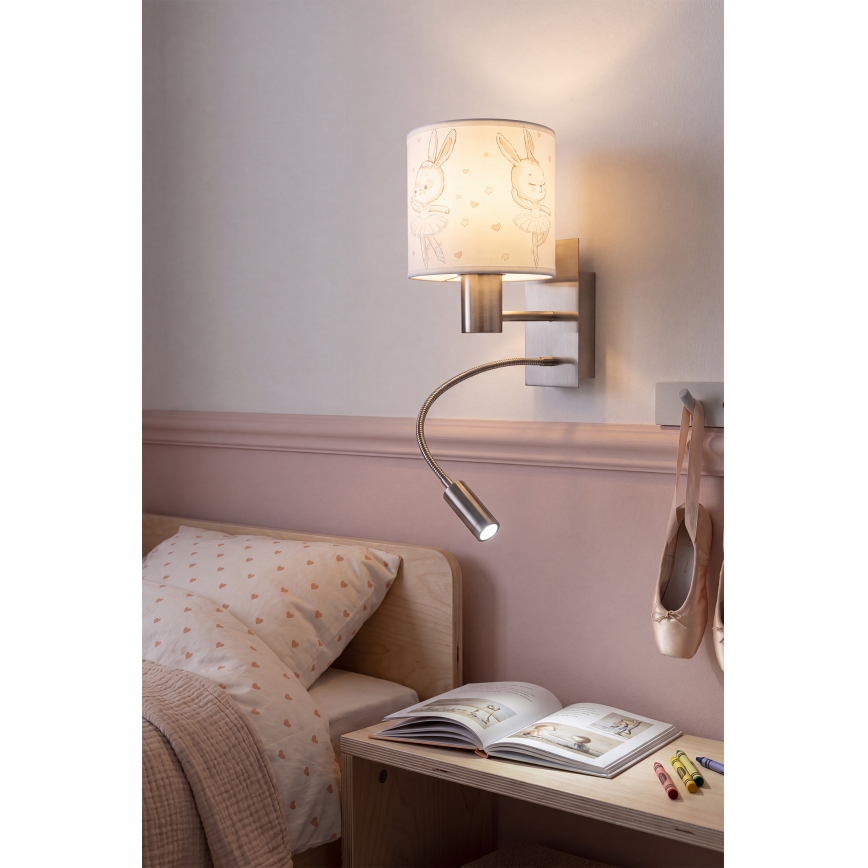 Brilagi - LED otroška prilagodljiva stenska svetilka BOBO 1xE27/25W/230V + LED/3W matni krom/bela/zajčki