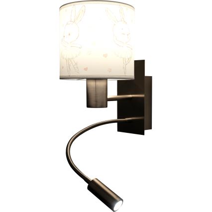 Brilagi - LED otroška prilagodljiva stenska svetilka BOBO 1xE27/25W/230V + LED/3W matni krom/bela/zajčki