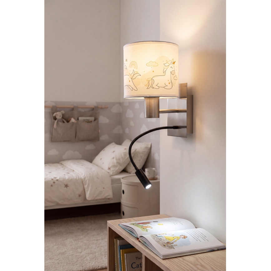 Brilagi - LED otroška fleksibilna stenska svetilka BOBO 1xE27/25W/230V + LED/3W matni krom/bela/enorogi