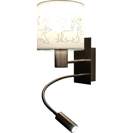 Brilagi - LED otroška fleksibilna stenska svetilka BOBO 1xE27/25W/230V + LED/3W matni krom/bela/enorogi