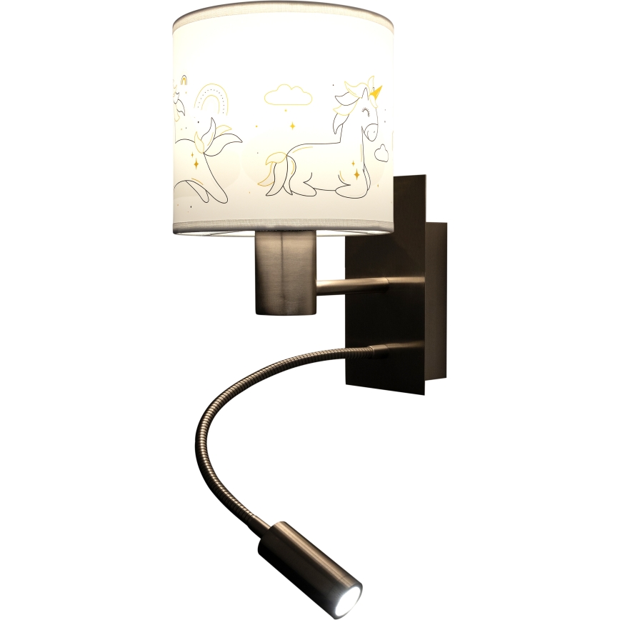 Brilagi - LED otroška fleksibilna stenska svetilka BOBO 1xE27/25W/230V + LED/3W matni krom/bela/enorogi
