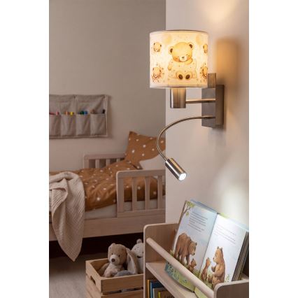 Brilagi - LED otroška prilagodljiva stenska svetilka BOBO 1xE27/25W/230V + LED/3W matni krom/bela/medvedki