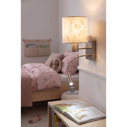 Brilagi - LED otroška prilagodljiva stenska svetilka BOBO 1xE27/25W/230V + LED/3W mat krom/bela/zajčki