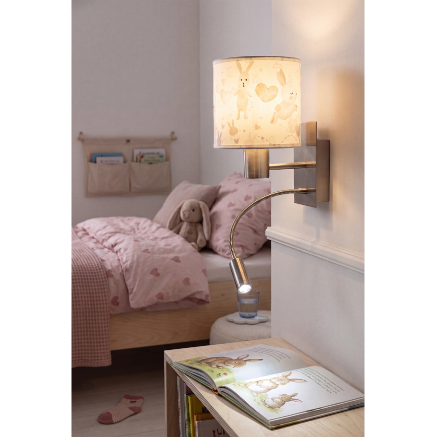 Brilagi - LED otroška prilagodljiva stenska svetilka BOBO 1xE27/25W/230V + LED/3W mat krom/bela/zajčki