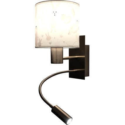 Brilagi - LED otroška prilagodljiva stenska svetilka BOBO 1xE27/25W/230V + LED/3W mat krom/bela/zajčki