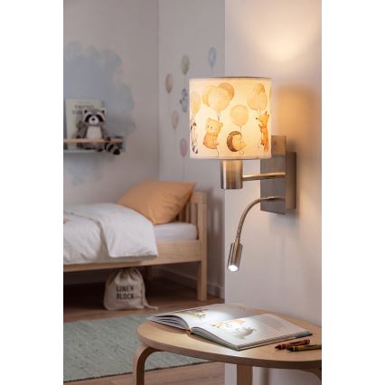 Brilagi - LED otroška fleksibilna stenska svetilka BOBO 1xE27/25W/230V + LED/3W matni krom/bela/z živalskim motivom