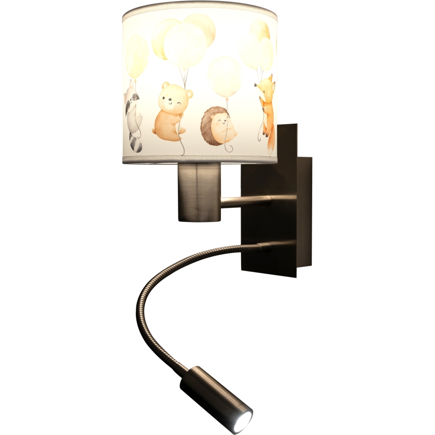 Brilagi - LED otroška fleksibilna stenska svetilka BOBO 1xE27/25W/230V + LED/3W matni krom/bela/z živalskim motivom