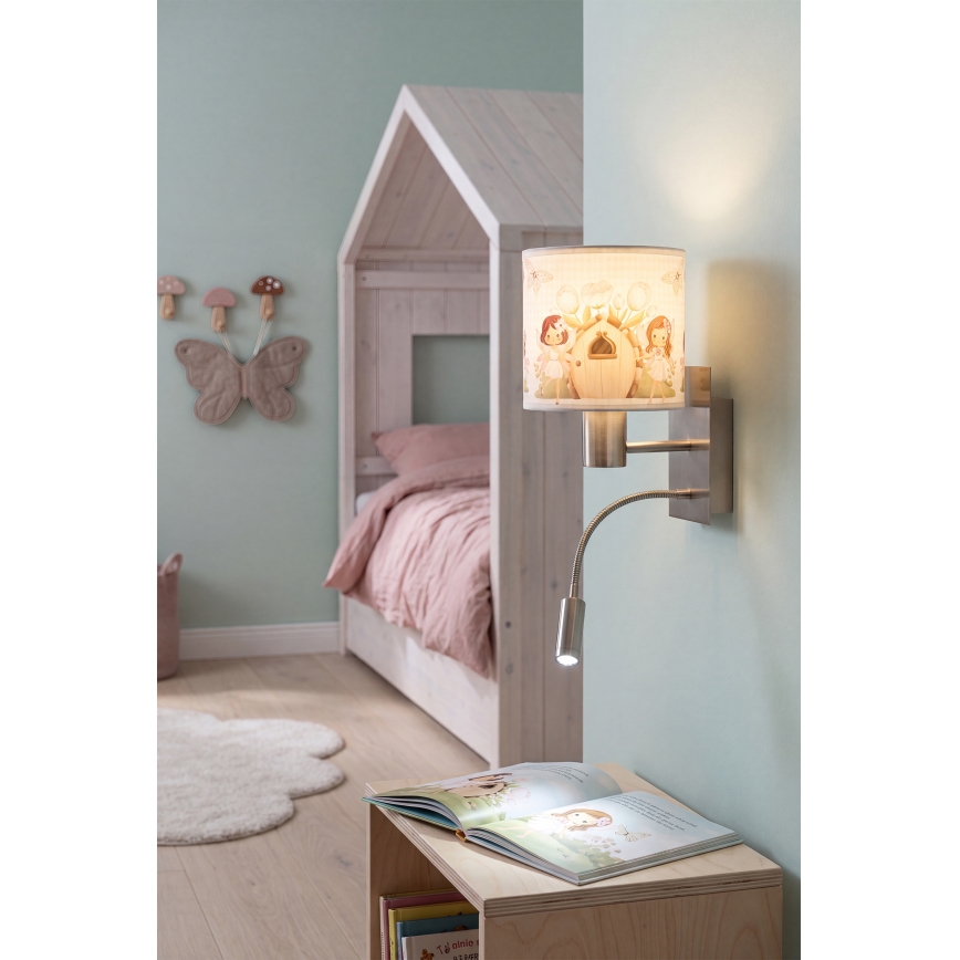 Brilagi - LED otroška prilagodljiva stenska svetilka BOBO 1xE27/25W/230V + LED/3W mat krom/bela/rožnata/s motivom vil