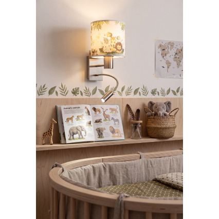 Brilagi - LED otroška fleksibilna stenska svetilka BOBO 1xE27/25W/230V + LED/3W matni krom/bela/zelena/džungla
