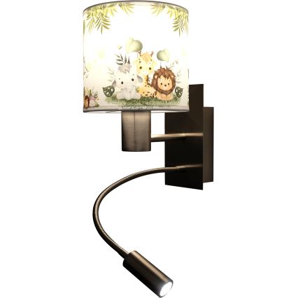 Brilagi - LED otroška fleksibilna stenska svetilka BOBO 1xE27/25W/230V + LED/3W matni krom/bela/zelena/džungla