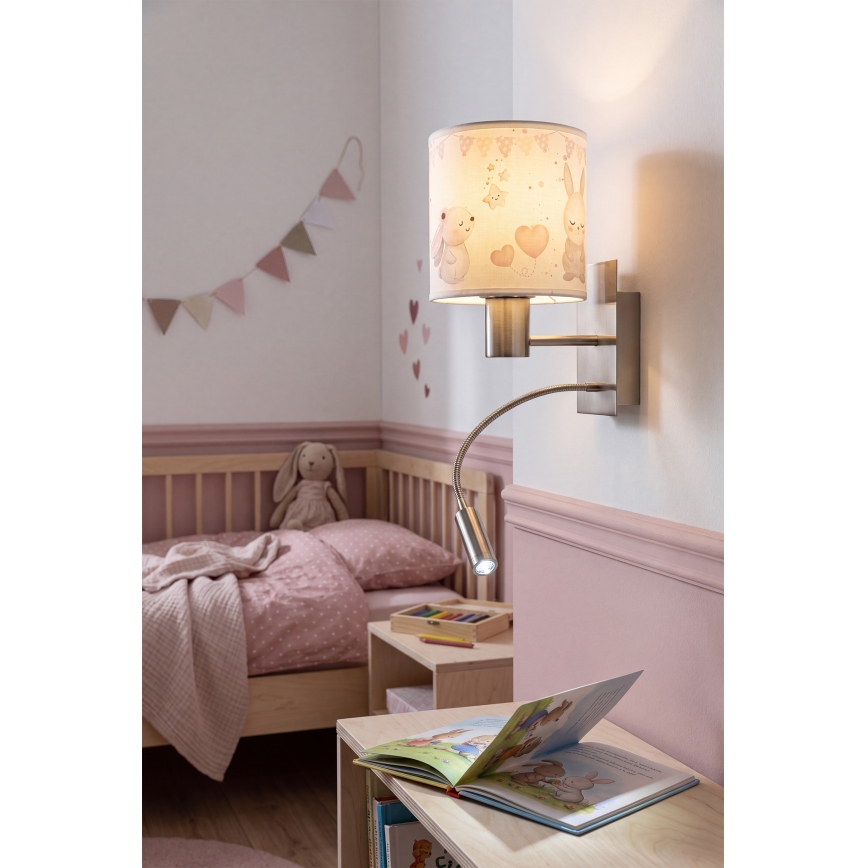 Brilagi - LED otroška prilagodljiva stenska svetilka BOBO 1xE27/25W/230V + LED/3W matni krom/kremna/zajčki