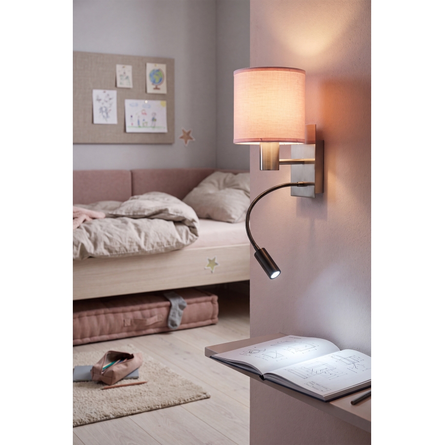 Brilagi - LED fleksibilna stenska svetilka BOBO 1xE27/25W/230V + LED/3W matni krom/rožnata
