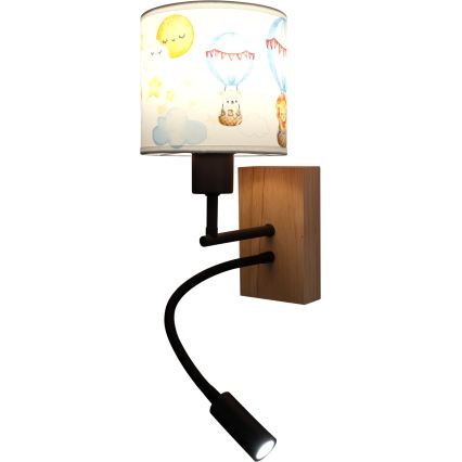 Brilagi - LED Otroška prilagodljiva stenska svetilka BOBO WOOD 1xE27/25W/230V + LED/3W hrast/črna/bela/živalski motivi
