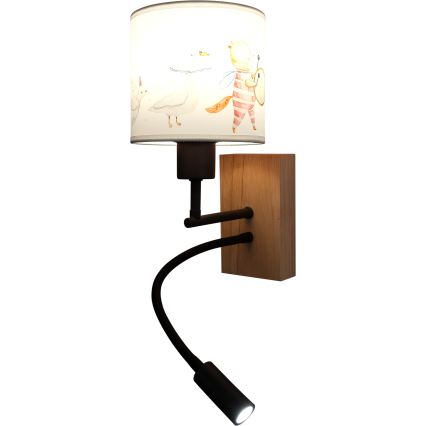 Brilagi - LED otroška prilagodljiva stenska svetilka BOBO WOOD 1xE27/25W/230V + LED/3W hrast/črna/bela/živalski motiv