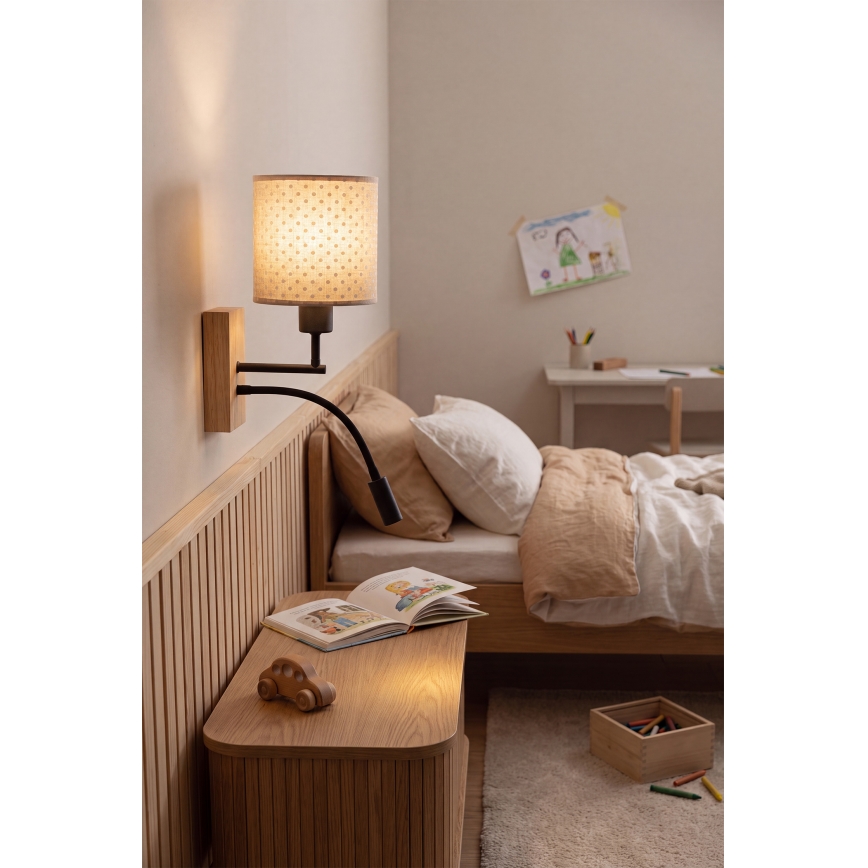 Brilagi - LED otroška prilagodljiva stenska svetilka BOBO WOOD 1xE27/25W/230V + LED/3W hrast/črna/bež/pikice