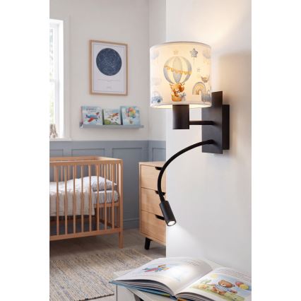 Brilagi - LED otroška fleksibilna stenska svetilka BOBO 1xE27/25W/230V + LED/3W črna/bela/modra/medvedki