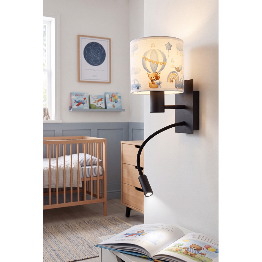 Brilagi - LED otroška fleksibilna stenska svetilka BOBO 1xE27/25W/230V + LED/3W črna/bela/modra/medvedki