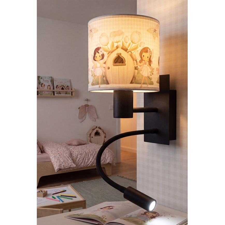 Brilagi - LED otroška prilagodljiva stenska svetilka BOBO 1xE27/25W/230V + LED/3W črna/bela/rožnata/vile