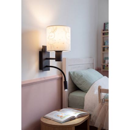 Brilagi - LED otroška prilagodljiva stenska svetilka BOBO 1xE27/25W/230V + LED/3W črna/bela/zajčki