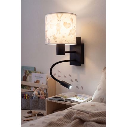 Brilagi - LED otroška prilagodljiva stenska svetilka BOBO 1xE27/25W/230V + LED/3W črna/bela/zajčki