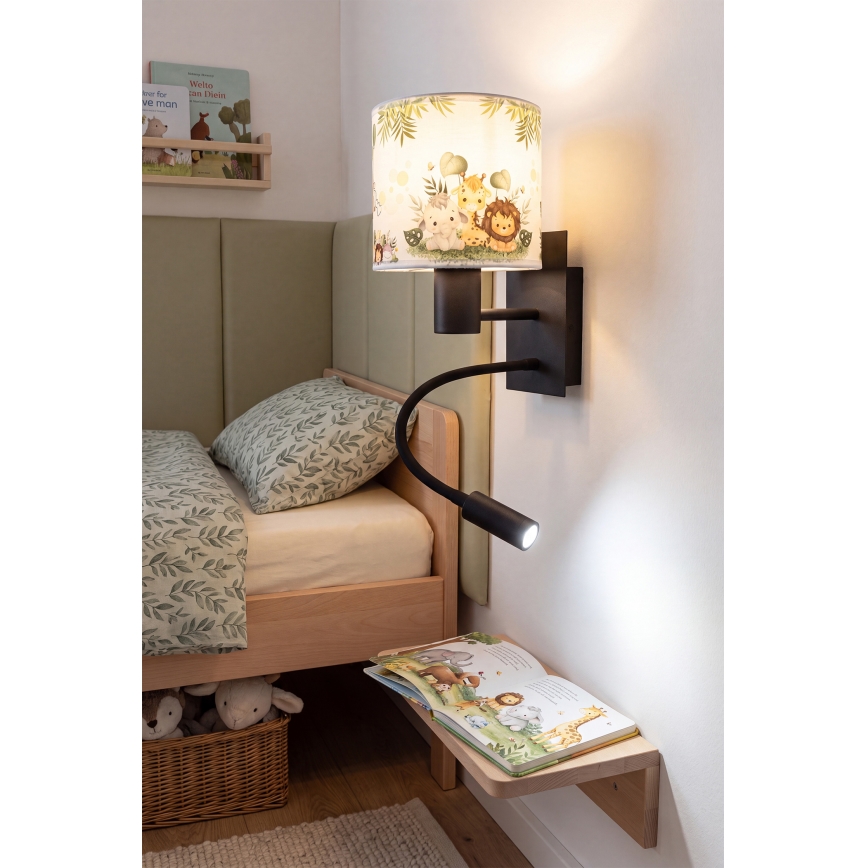 Brilagi - LED otroška prilagodljiva stenska svetilka BOBO 1xE27/25W/230V + LED/3W črna/bela/zelena/džungla