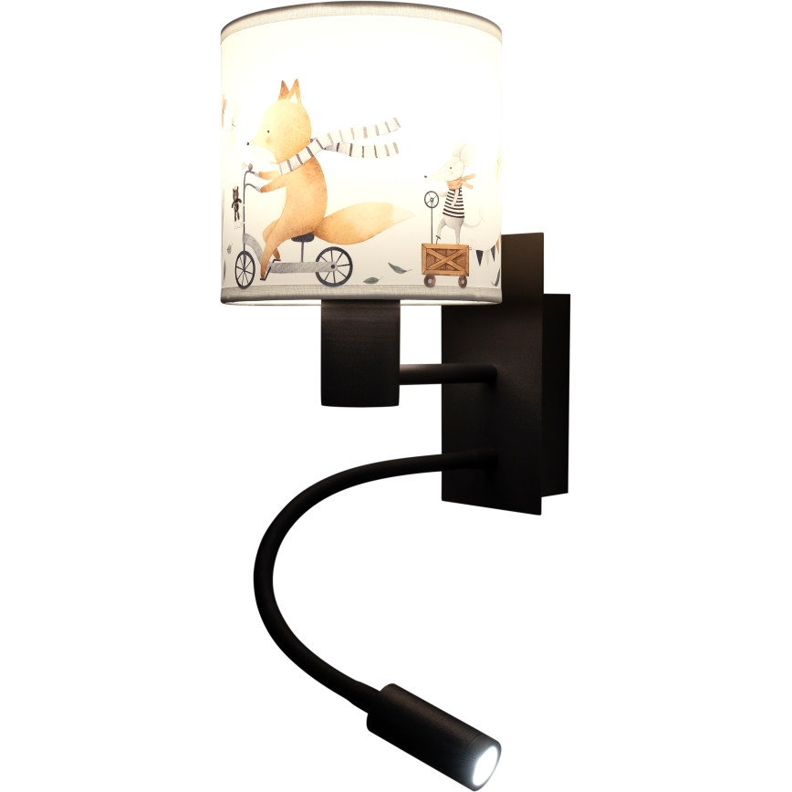 Brilagi - LED otroška fleksibilna stenska svetilka BOBO 1xE27/25W/230V + LED/3W črna/bela/z živalskimi motivi
