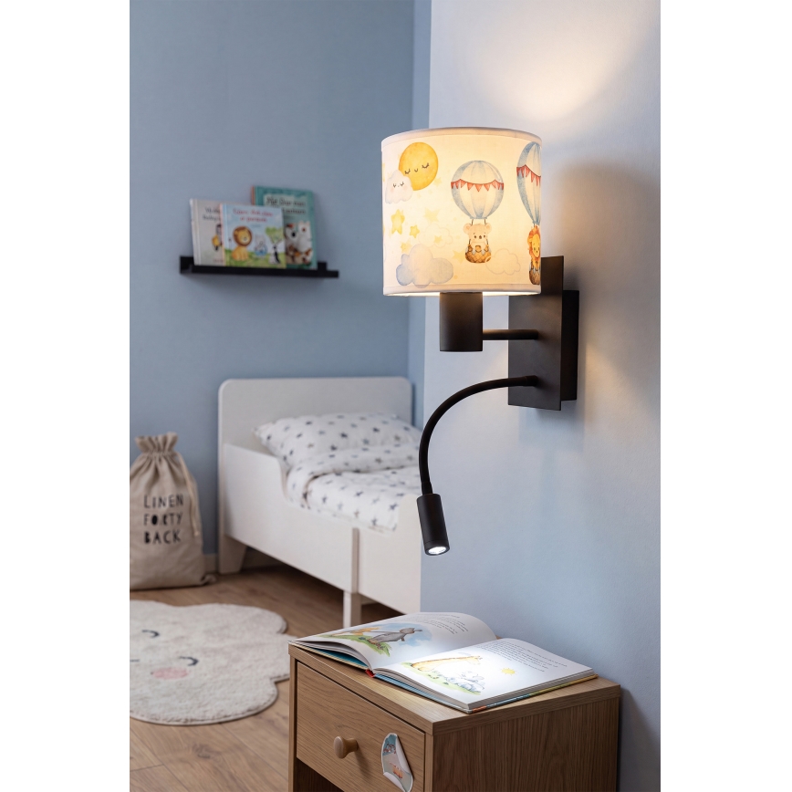 Brilagi - LED otroška prilagodljiva stenska svetilka BOBO 1xE27/25W/230V + LED/3W črna/bela/živalski motivi