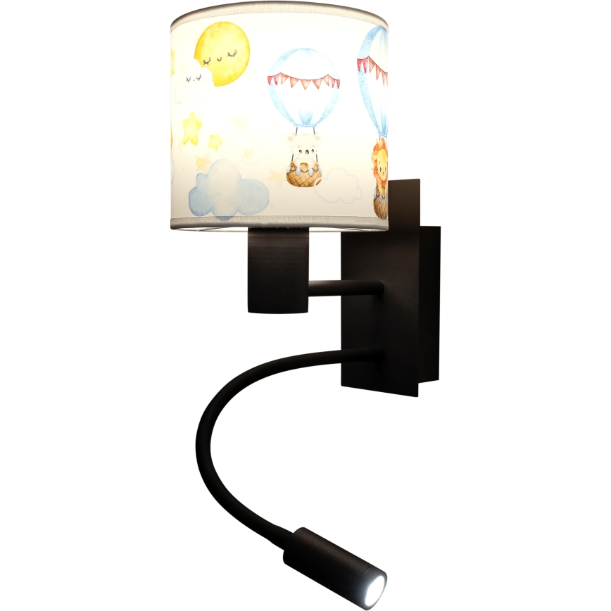 Brilagi - LED otroška prilagodljiva stenska svetilka BOBO 1xE27/25W/230V + LED/3W črna/bela/živalski motivi
