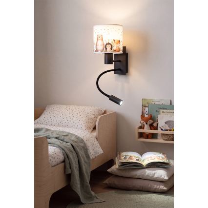 Brilagi - LED Otroška prilagodljiva stenska svetilka BOBO 1xE27/25W/230V + LED/3W črna/bela/s potiskom živali