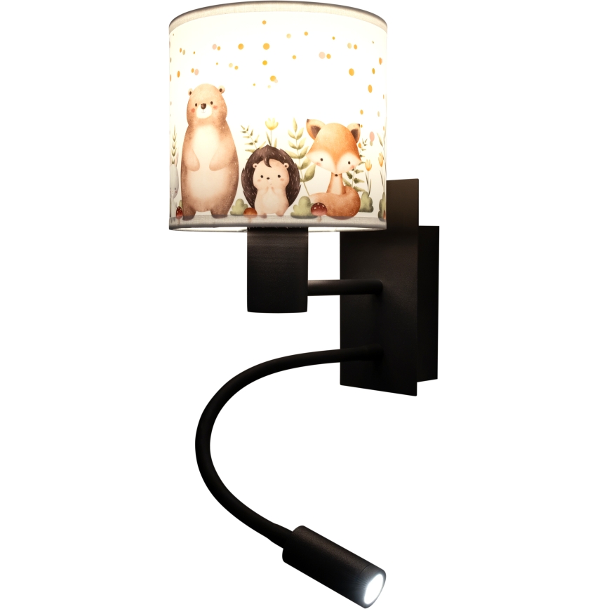 Brilagi - LED Otroška prilagodljiva stenska svetilka BOBO 1xE27/25W/230V + LED/3W črna/bela/s potiskom živali