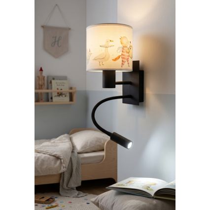 Brilagi - LED prilagodljiva otroška stenska svetilka BOBO 1xE27/25W/230V + LED/3W črna/bela/živalski motiv