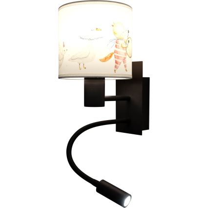 Brilagi - LED prilagodljiva otroška stenska svetilka BOBO 1xE27/25W/230V + LED/3W črna/bela/živalski motiv