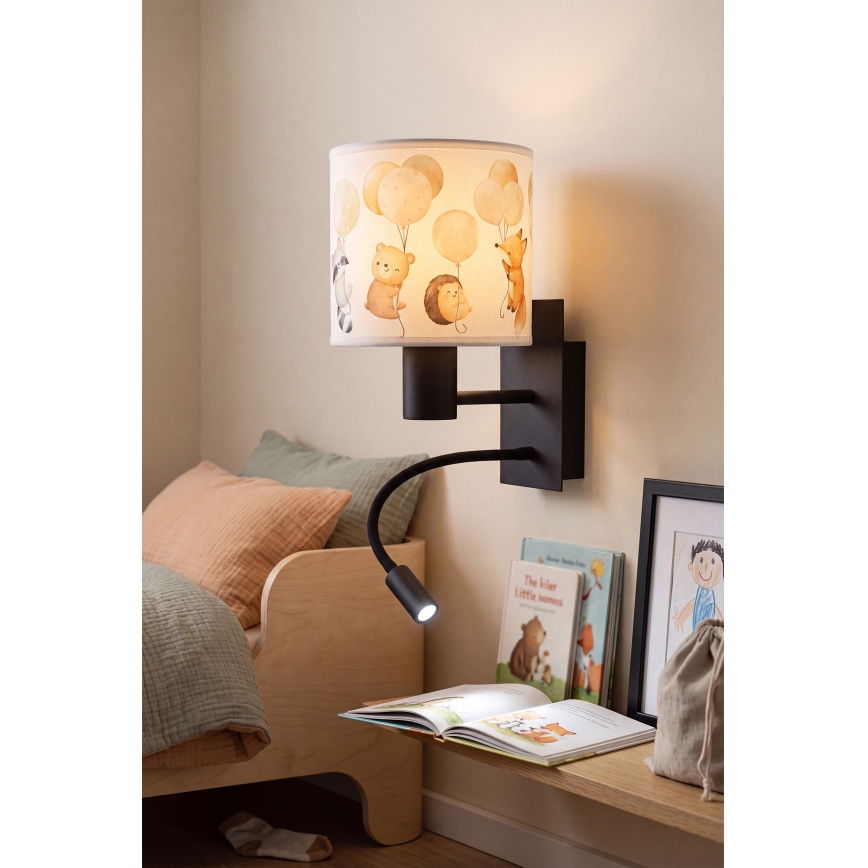 Brilagi - LED otroška prilagodljiva stenska svetilka BOBO 1xE27/25W/230V + LED/3W črna/bela/živalski motivi