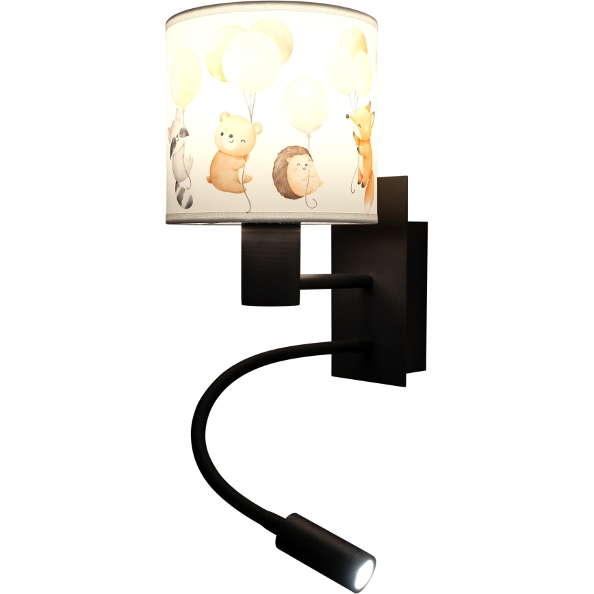 Brilagi - LED otroška prilagodljiva stenska svetilka BOBO 1xE27/25W/230V + LED/3W črna/bela/živalski motivi