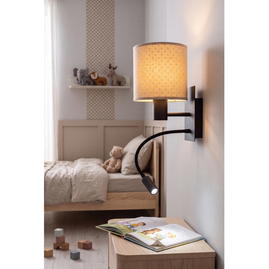 Brilagi - LED fleksibilna stenska svetilka BOBO 1xE27/25W/230V + LED/3W črna/bež/pikice