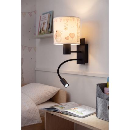 Brilagi - LED otroška prilagodljiva stenska svetilka BOBO 1xE27/25W/230V + LED/3W črna/kremna/zajčki