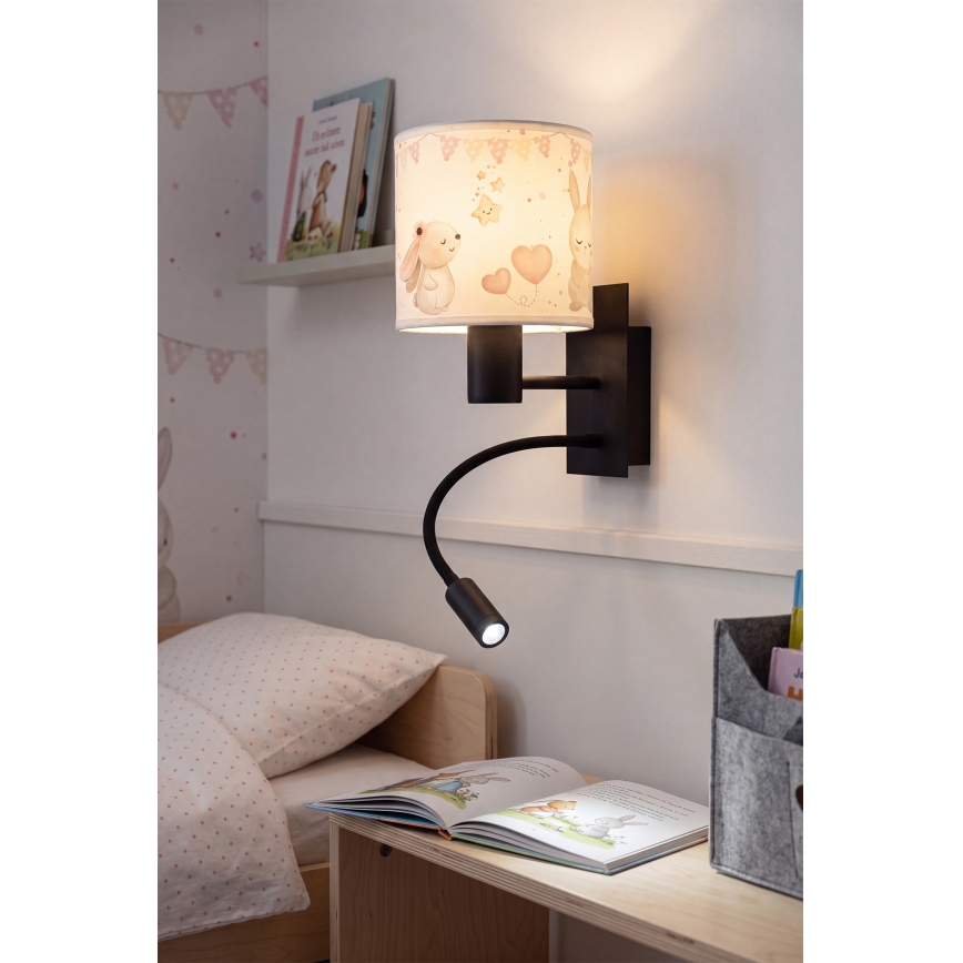 Brilagi - LED otroška prilagodljiva stenska svetilka BOBO 1xE27/25W/230V + LED/3W črna/kremna/zajčki