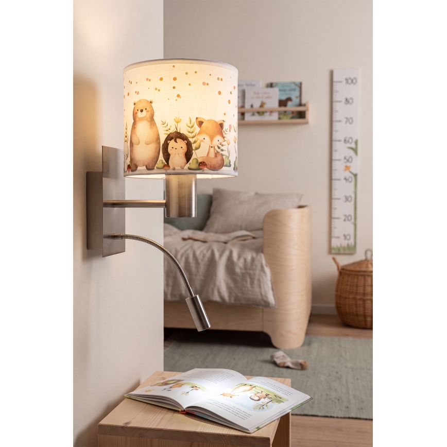 Brilagi - LED otroška prilagodljiva stenska svetilka BOBO 1xE27/25W/230V + LED/3W matni krom/bela/s živalskimi motivi