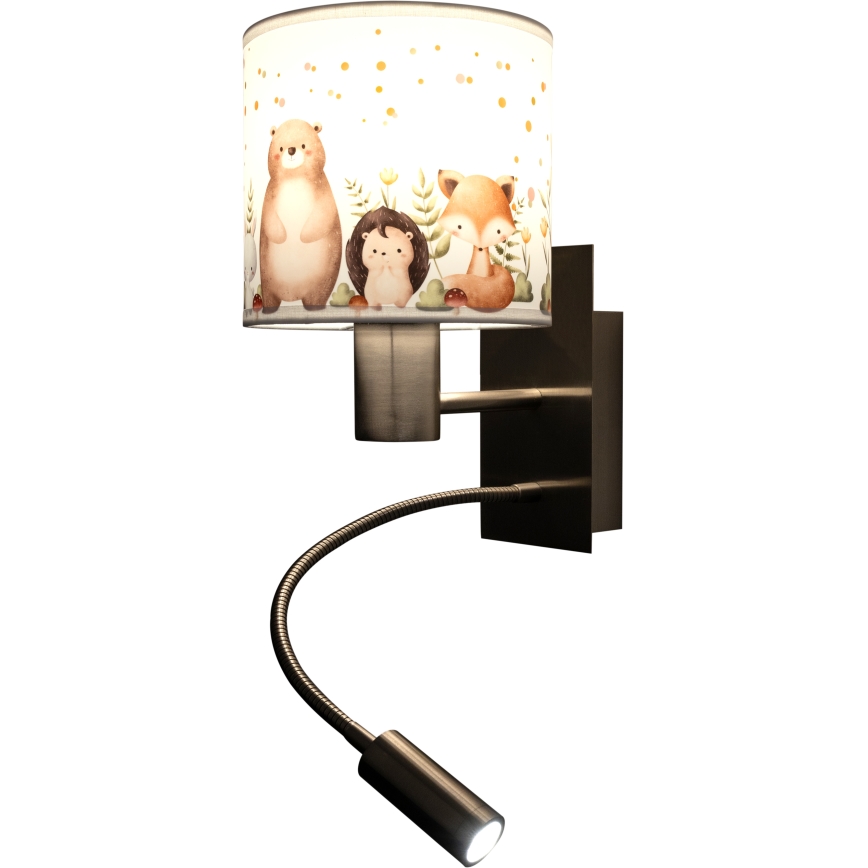 Brilagi - LED otroška prilagodljiva stenska svetilka BOBO 1xE27/25W/230V + LED/3W matni krom/bela/s živalskimi motivi
