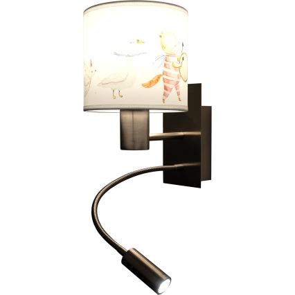 Brilagi - LED otroška prilagodljiva stenska svetilka BOBO 1xE27/25W/230V + LED/3W matni krom/bela/živalski motivi