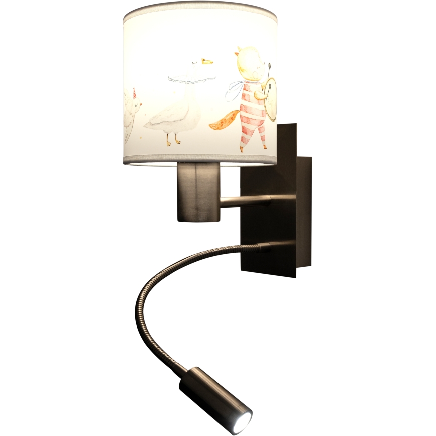 Brilagi - LED otroška prilagodljiva stenska svetilka BOBO 1xE27/25W/230V + LED/3W matni krom/bela/živalski motivi