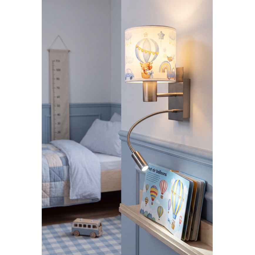 Brilagi - LED otroška prilagodljiva stenska svetilka BOBO 1xE27/25W/230V + LED/3W matni krom/bela/modra/medvedki