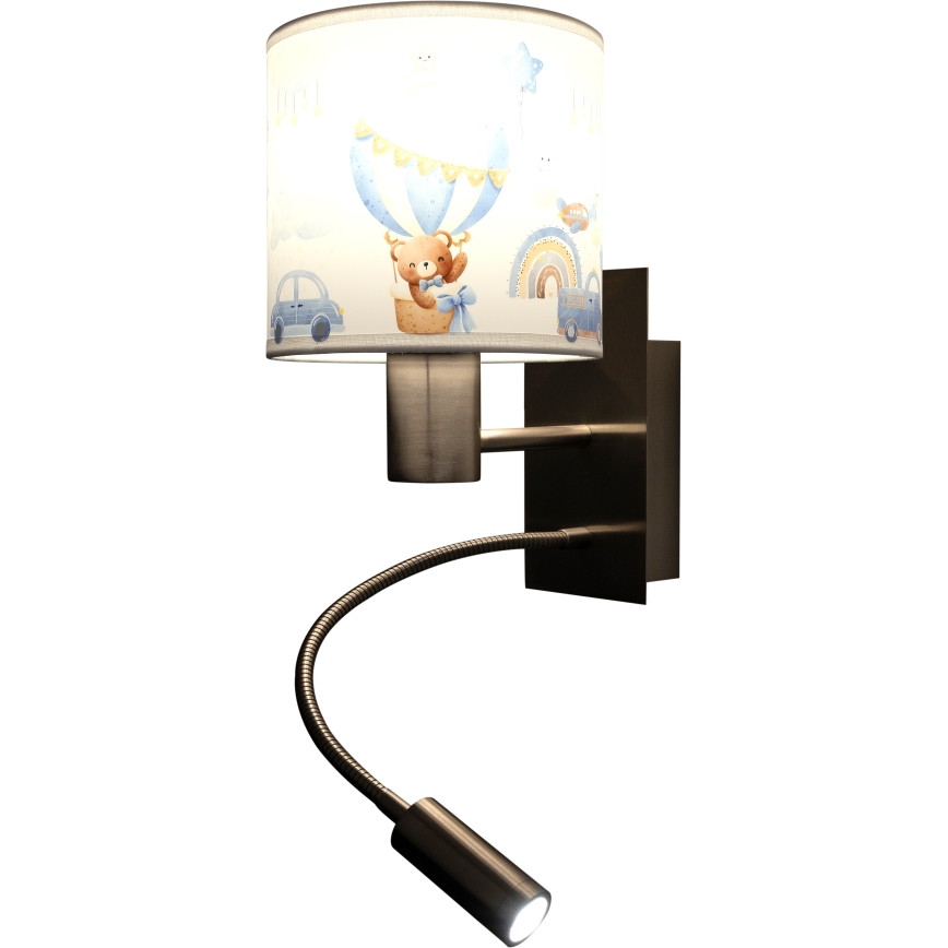 Brilagi - LED otroška prilagodljiva stenska svetilka BOBO 1xE27/25W/230V + LED/3W matni krom/bela/modra/medvedki
