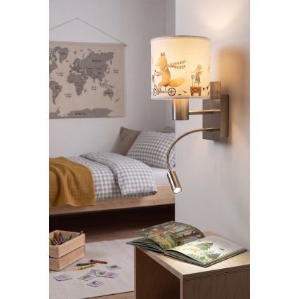 Brilagi - LED otroška prilagodljiva stenska svetilka BOBO 1xE27/25W/230V + LED/3W matni krom/bela/živalski motivi