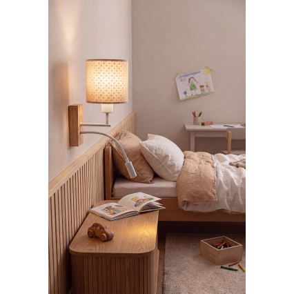 Brilagi - LED Otroška prilagodljiva stenska svetilka BOBO WOOD 1xE27/25W/230V + LED/3W hrast/bela/bež/pikice