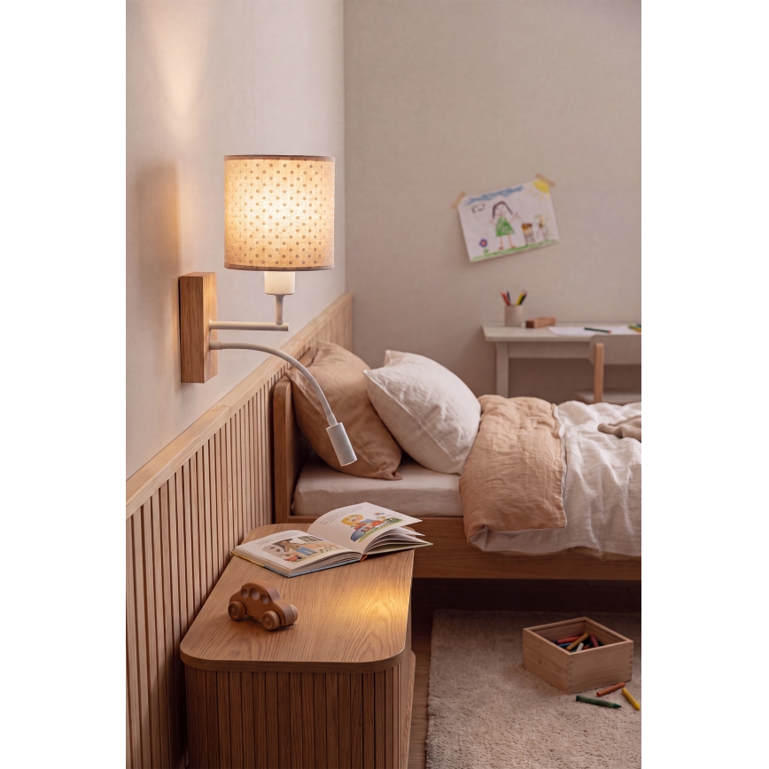 Brilagi - LED Otroška prilagodljiva stenska svetilka BOBO WOOD 1xE27/25W/230V + LED/3W hrast/bela/bež/pikice