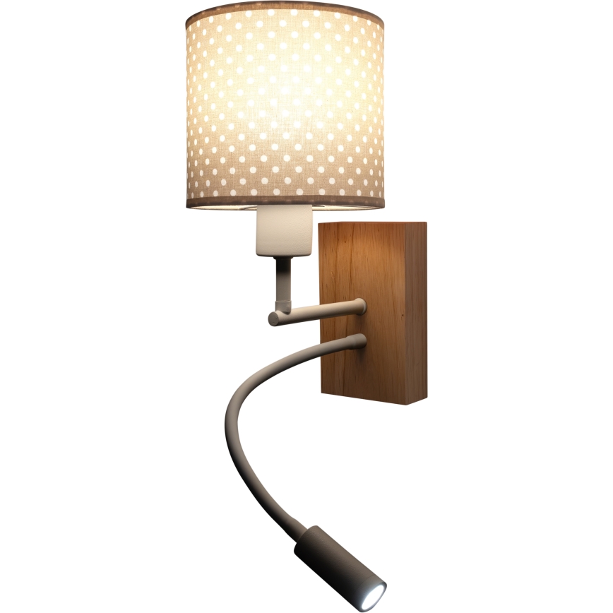 Brilagi - LED Otroška prilagodljiva stenska svetilka BOBO WOOD 1xE27/25W/230V + LED/3W hrast/bela/bež/pikice