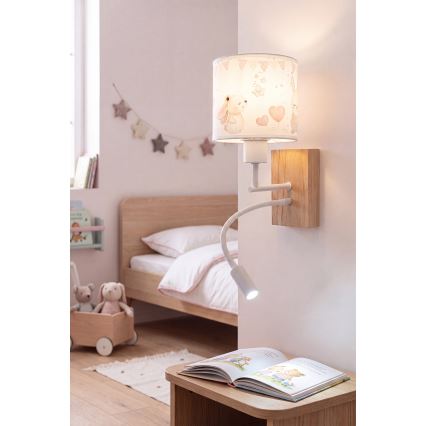 Brilagi - LED otroška prilagodljiva stenska svetilka BOBO WOOD 1xE27/25W/230V + LED/3W hrast/bela/kremna/zajčki