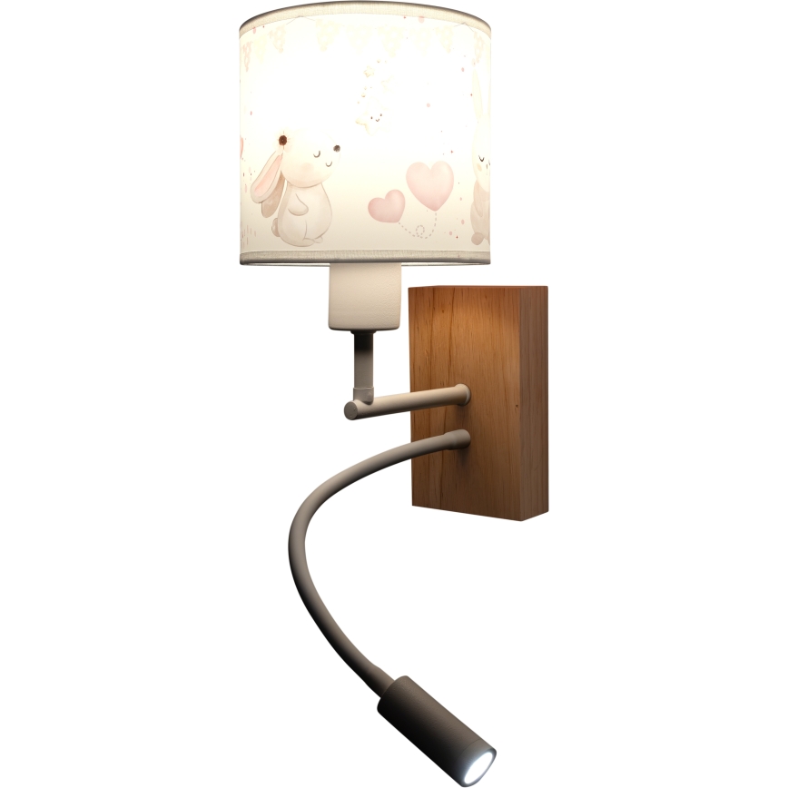 Brilagi - LED otroška prilagodljiva stenska svetilka BOBO WOOD 1xE27/25W/230V + LED/3W hrast/bela/kremna/zajčki