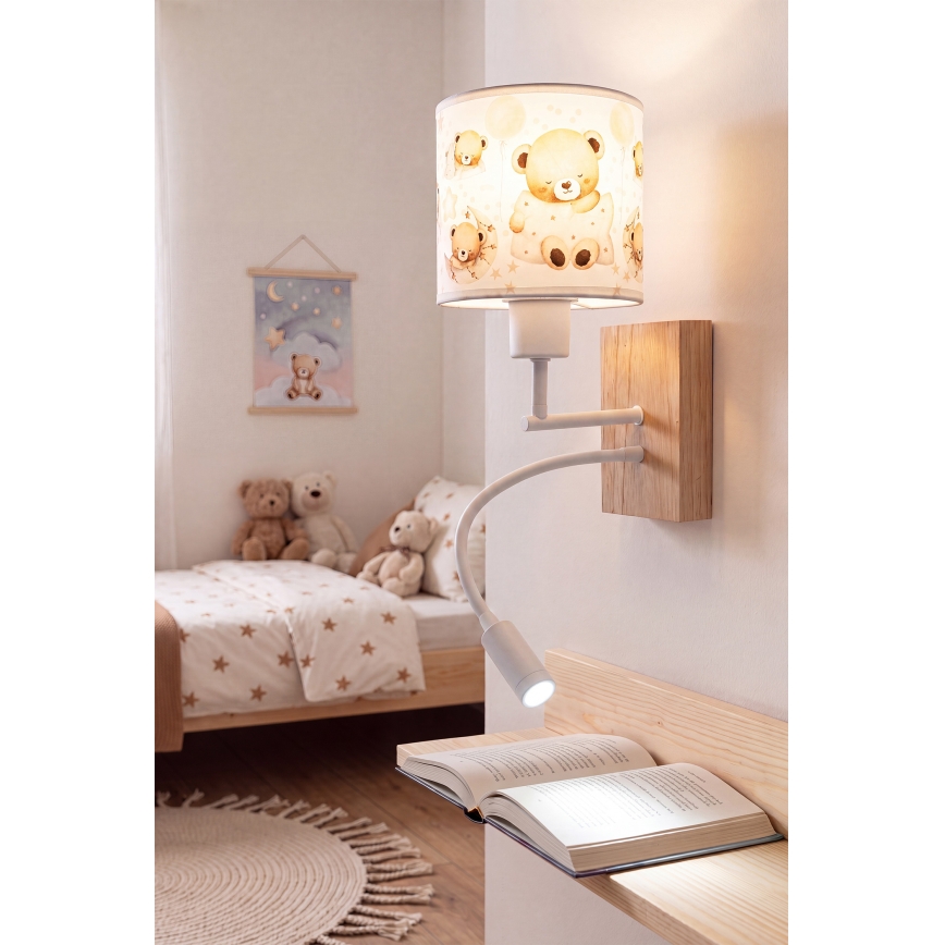 Brilagi - LED otroška prilagodljiva stenska svetilka BOBO WOOD 1xE27/25W/230V + LED/3W hrast/bela/medvedki